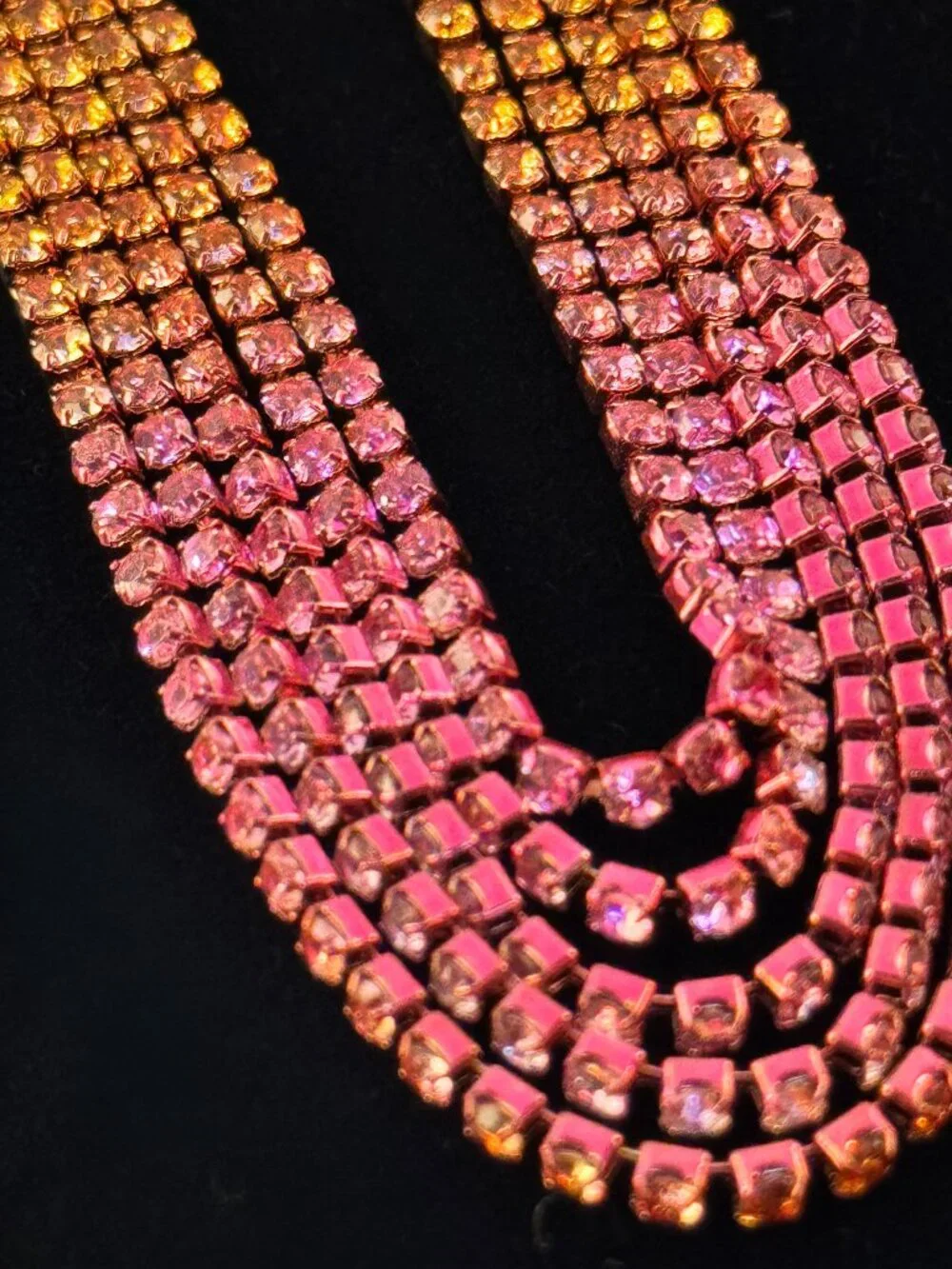 Sunset Ombre Rhinestone Oval Arch Loop Drop Statement Earrings